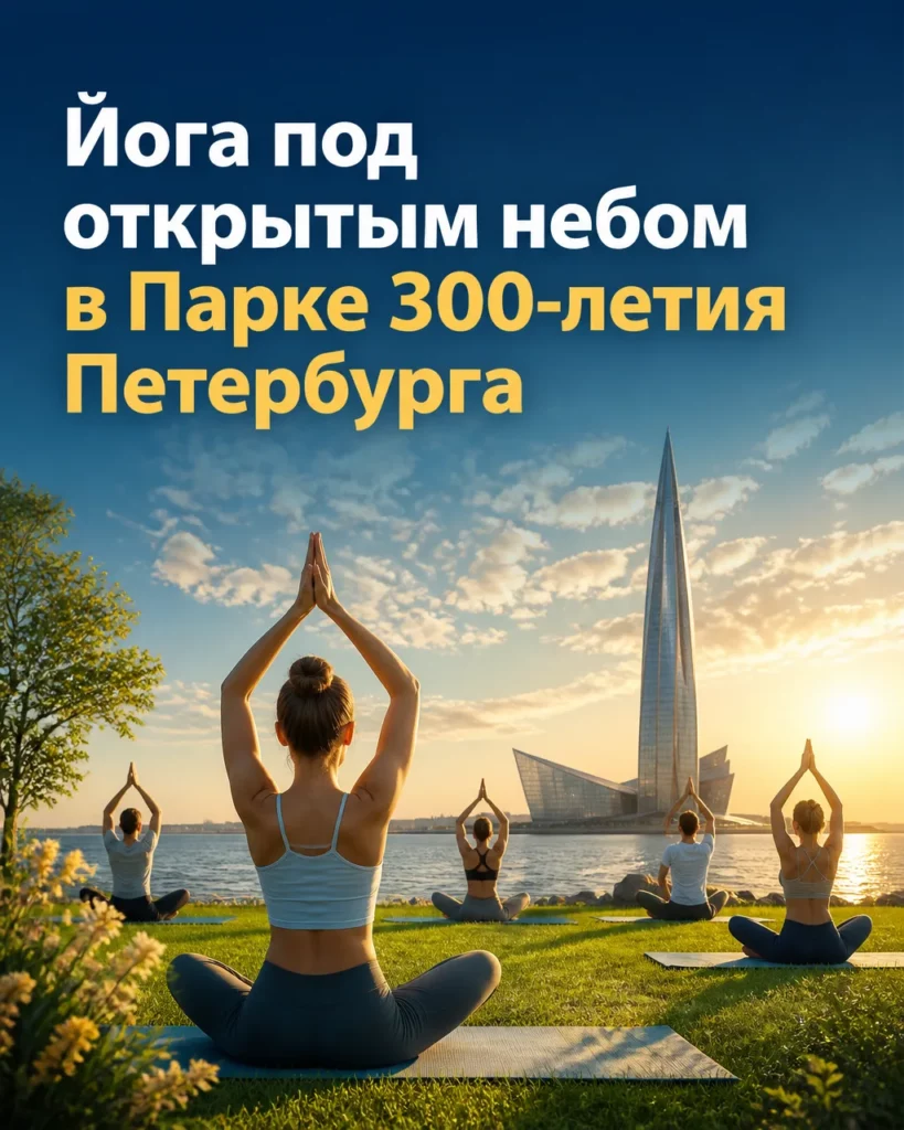 Йога под открытым небом в Парке 300-летия Петербурга