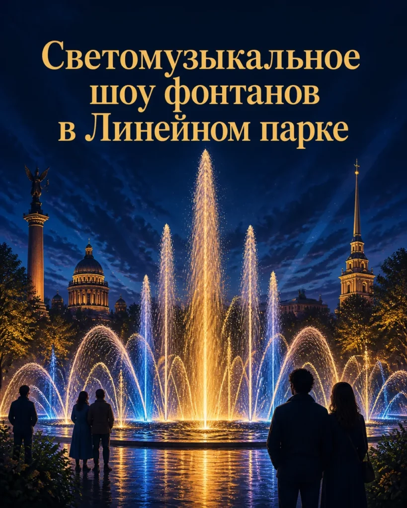 Светомузыкальное шоу фонтанов в Линейном парке
